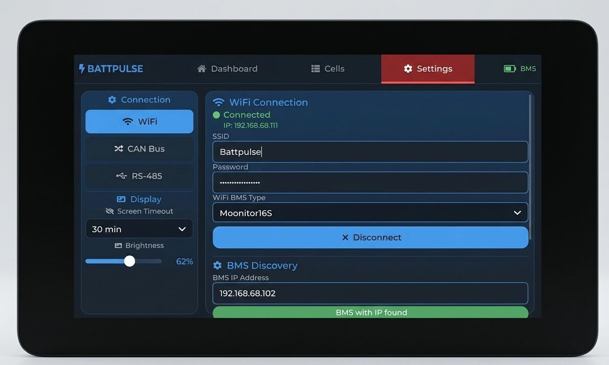 BMS Touch LCD Settings